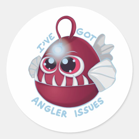Sticker Rond Cute poisson caricature Anglerfish avec texte (Devant)