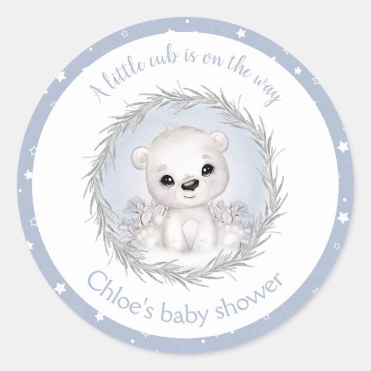 Sticker Rond Cute Polar Ours Bleu Baby shower garçon d'hiver (Devant)