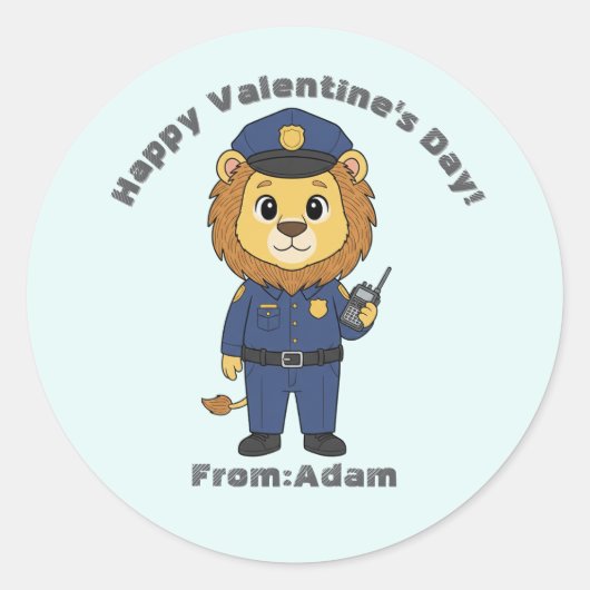 Sticker Rond Cute police officer lion  Valentine  (Devant)