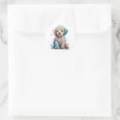 Sticker Rond Cute Poodé Chiot Aquarelle Art (Sac)