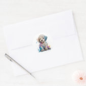 Sticker Rond Cute Poodé Chiot Aquarelle Art (Enveloppe)