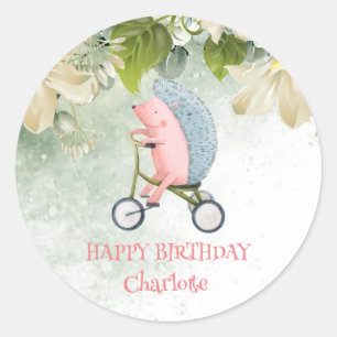 Sticker Rond Cute porcupine bike Safari jungle Anniversaire