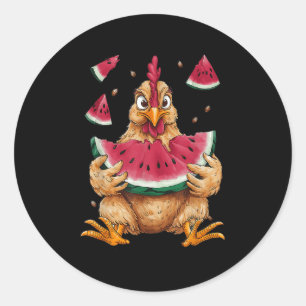 Sticker Rond Cute poulet Manger Watermelon Fruit Été Hommes Deu