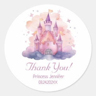 Sticker Rond Cute Princess Castle Girl Birthday Party