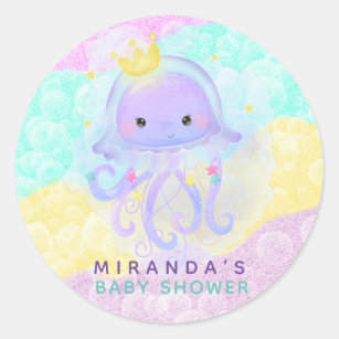 Sticker Rond Cute Princess Jellyfish Patel Bubbles Baby shower