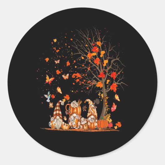 Sticker Rond Cute Pumpkin Gnomes Autumn Tree Fall Leaves (Devant)