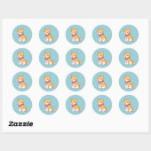 Sticker Rond Cute Puppy Dog Shiba Inu on Blue (Feuille)