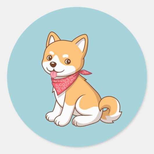 Sticker Rond Cute Puppy Dog Shiba Inu on Blue (Devant)