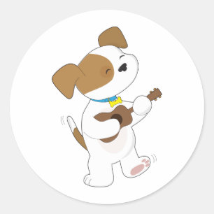 Sticker Rond Cute Puppy Ukulele