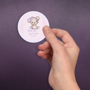 Sticker Rond Cute Purple Brown Ours Favoriser Merci
