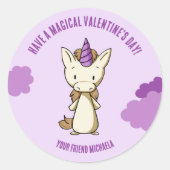 Sticker Rond Cute Purple Unicorn Magique Saint Valentin (Devant)