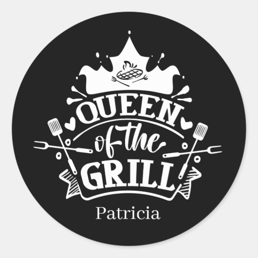 Sticker Rond Cute Queen grill ajouter nom mot art (Devant)