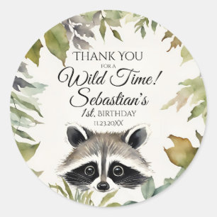 Sticker Rond Cute Raccoon Bois Merci Anniversaire