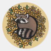 Sticker Rond Cute Raccoon Daisy Flower Art (Devant)
