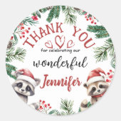Sticker Rond Cute Raccoon Noël 2 Anniversaire Merci (Devant)