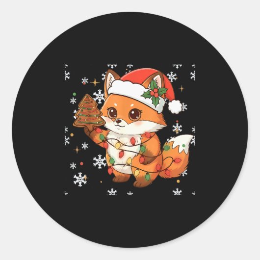 Sticker Rond Cute Racoon Lights Tree Cake Funny Xmas Merry Chri (Devant)