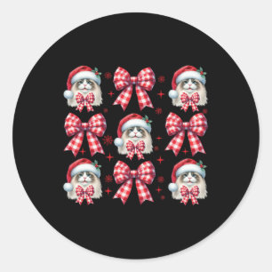 Sticker Rond Cute Ragdoll Chat Rouge Plaid Coquette Bow Noël