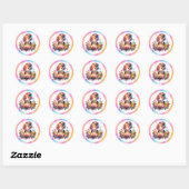 Sticker Rond Cute Rainbow Anime Girl Birthday Cake (Feuille)