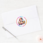 Sticker Rond Cute Rainbow Anime Girl Birthday Cake (Enveloppe)