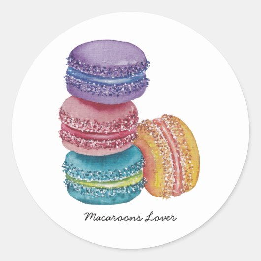 Sticker Rond Cute Rainbow Macaroons In Watercolor (Devant)