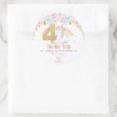 Sticker Rond Cute Rainbow Unicorn 4e anniversaire Merci Favoris (Sac)