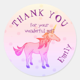 Sticker Rond Cute Rainbow Unicorn Anniversaire Merci