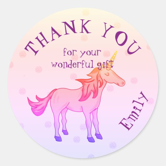 Sticker Rond Cute Rainbow Unicorn Anniversaire Merci (Devant)