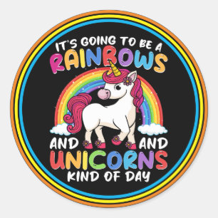Sticker Rond Cute Rainbow Unicorn Cool Anniversaire présent drô