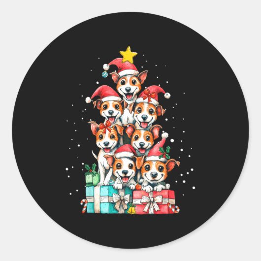 Sticker Rond Cute Rat Terrier Le Dog Christmas Tree Xmas  (Devant)