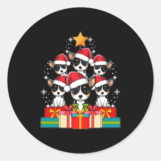 Sticker Rond Cute Rat Terrier Le Dog Christmas Tree Xmas Hat Lo (Devant)