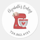 Sticker Rond Cute Red Cake Mixer Baked With Love (Devant)