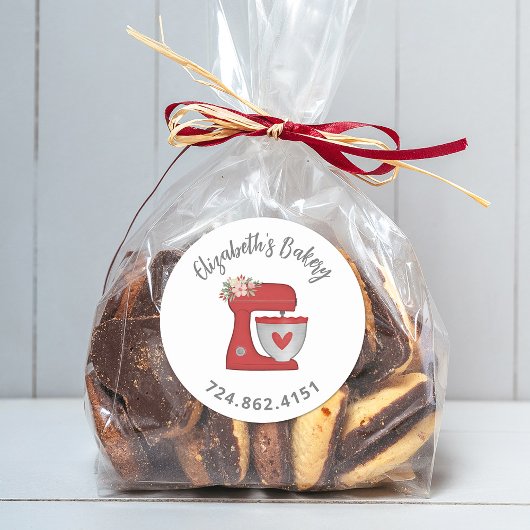 Sticker Rond Cute Red Cake Mixer Baked With Love