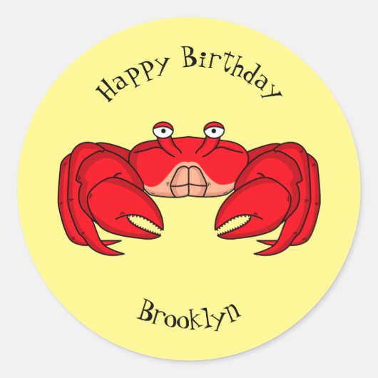 Sticker Rond Cute red crab cartoon (Devant)