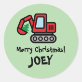 Sticker Rond Cute red excavator with Christmas tree small kid's (Devant)