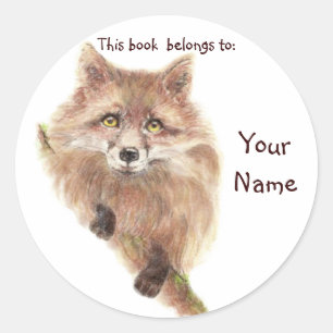 Sticker Rond Cute Red Fox, Ce livre appartient Boplate
