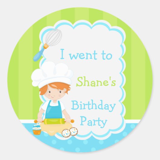 Sticker Rond Cute Red Hair Boy Baking Anniversaire (Devant)