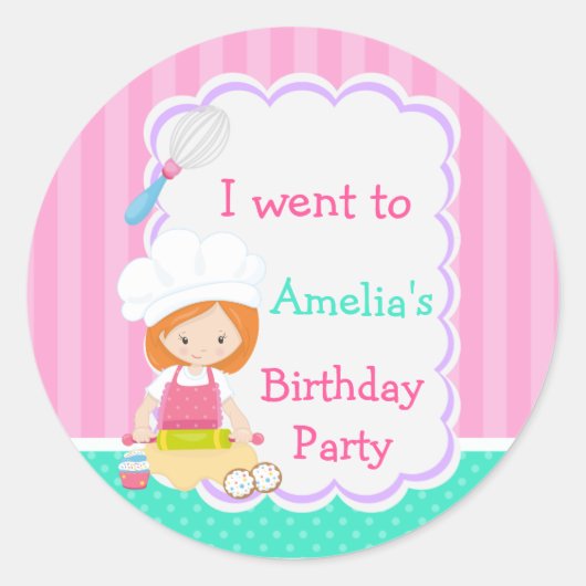 Sticker Rond Cute Red Hair Girl Baking Anniversaire (Devant)