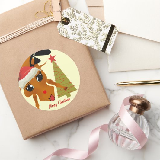 Sticker Rond Cute Reindeer (Cadeaux)