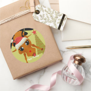 Sticker Rond Cute Reindeer