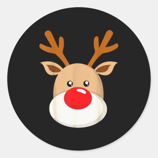Sticker Rond Cute Reindeer Rudolph Red Nose Christmas Antlers (Devant)