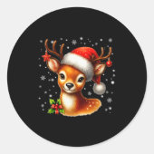 Sticker Rond Cute Reindeer Santa Hat Rednose Christmas Xmas Wom (Devant)