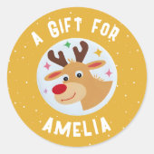 Sticker Rond Cute Reindeer Snowflakes Kid`s Name Christmas (Devant)