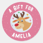 Sticker Rond Cute Reindeer Snowflakes Kid`s Name Christmas (Devant)