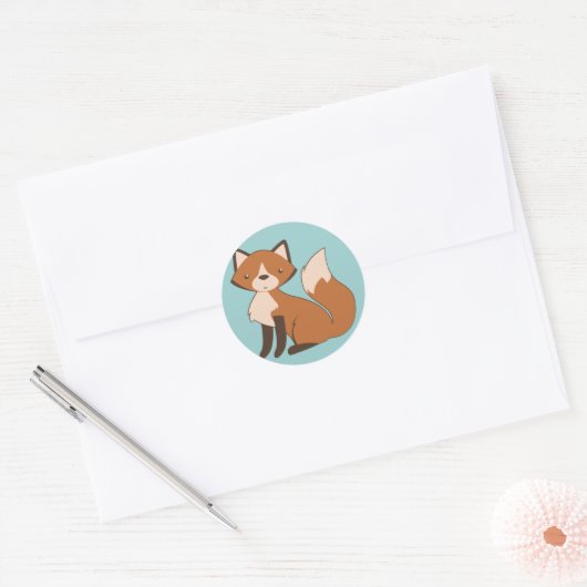 Sticker Rond Cute Renard assis (Enveloppe)