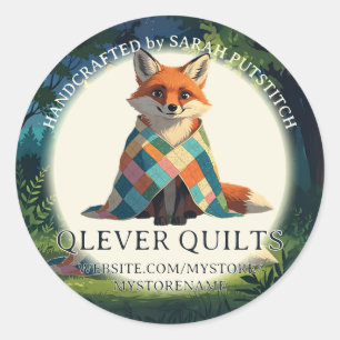 Sticker Rond Cute renard portant courtepointe couturière couett
