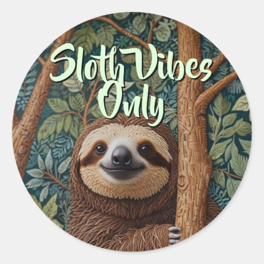 Sticker Rond Cute retro boho Sloth Hang in there sloth vibes (Devant)