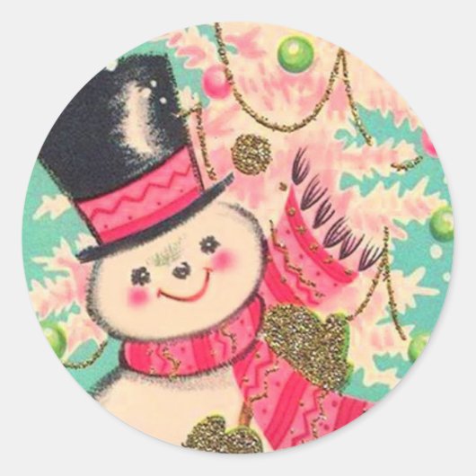 Sticker Rond Cute Retro Christmas Snowman (Devant)