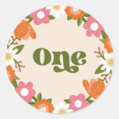 Sticker Rond Cute Retro Floral One | Premier anniversaire du bé (Devant)