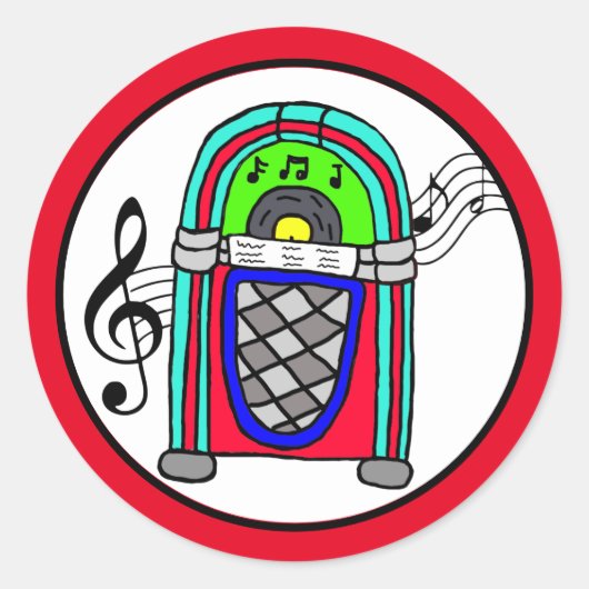 Sticker Rond Cute Retro Jukebox Notes musicales Nostalgic (Devant)