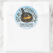 Sticker Rond Cute Robin Nesting, Ajouter votre nom de famille e (Sac)
